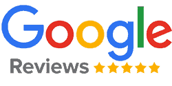 Google Reviews logo with five gold stars underneath, showcasing the top-rated eye doctor in Pembroke Pines, South Florida.