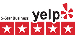 Yelp logo with "5-Star Business" text and five white stars below it on a red background, highlighting a top-rated eye doctor in Pembroke Pines, South Florida.